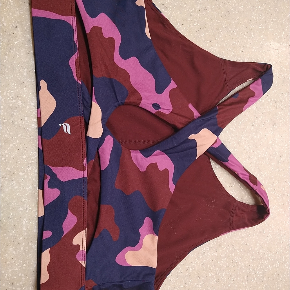 Fabletics Maroon Blue Purple Pink Camo Sports Bra Medium